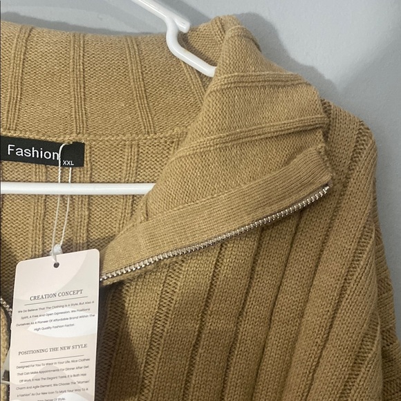 Fashion Tan Ribbed Zip-Up Sweater Size XXL - Picture 7 of 8
